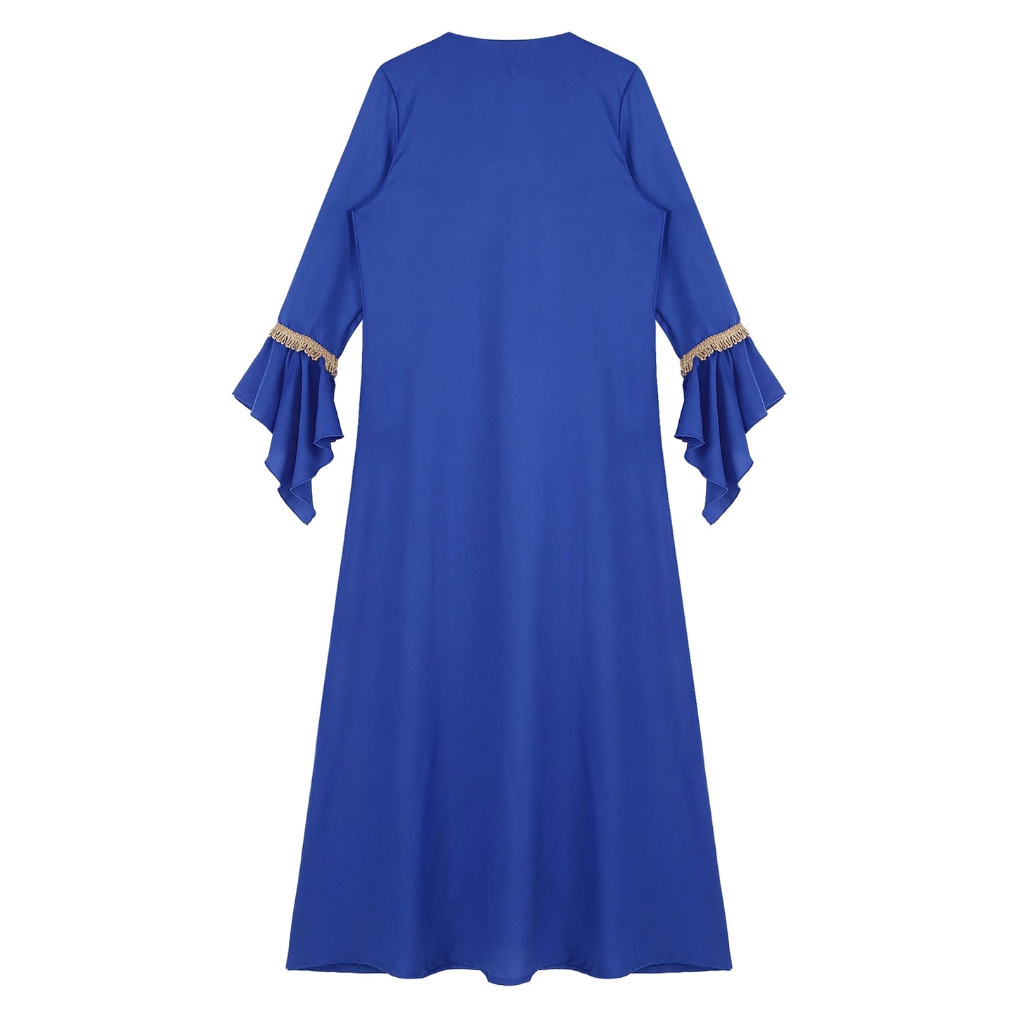 Elegant Womens Muslim Abaya Floor Length Robe V Neck Flared Sleeve Dress Halloween Witch Masquerade Gown Role Play Theme Party