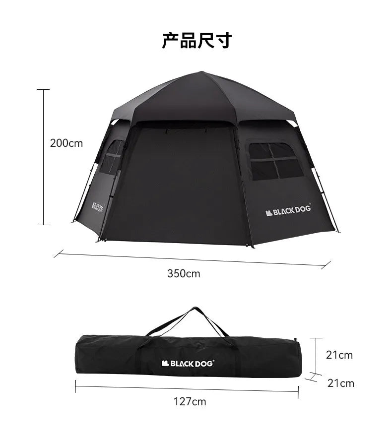 Naturehike-Blackdog Outdoor Hexagonal Fully Automatic Quick Opening Camping Tent Portable Folding Black Glue Sunscreen Tent
