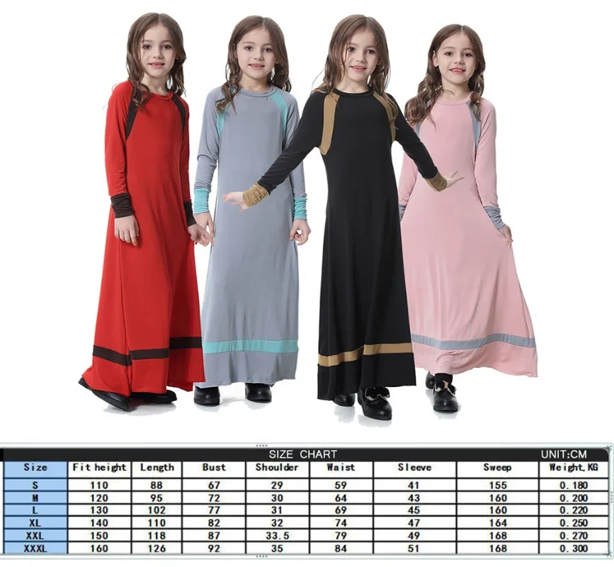 New Middle East Arab Dubai Children Ramadan Kaftan Robe Girls Long Sleeve Dress Kids Muslim Abaya Dress Islamic Party Clothing