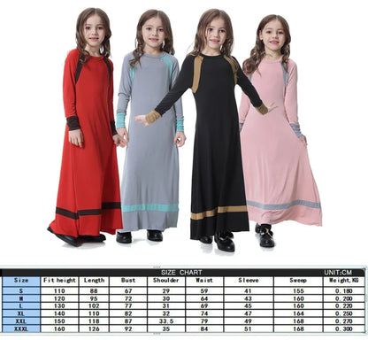 New Middle East Arab Dubai Children Ramadan Kaftan Robe Girls Long Sleeve Dress Kids Muslim Abaya Dress Islamic Party Clothing