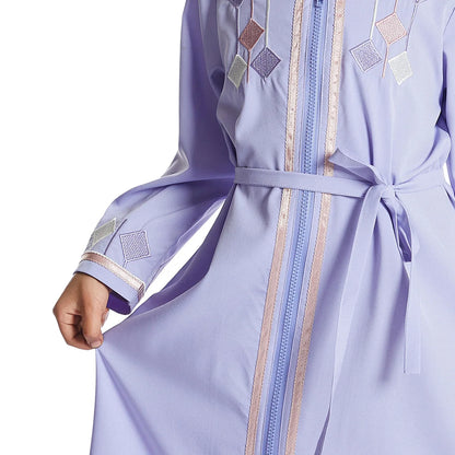 New Muslim Kids Girls Zipper Front Open Abaya Morocco Kaftan Islamic Child Clothes Eid Ramadan Jalabiya Arabic Robe Caftan Dress