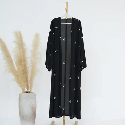 Flower Open Abaya Kimono Embroidery Muslim Abayas for Women Dubai Luxury Turkey Kaftan Hijab Robe Ramadan Eid Islamic Clothing