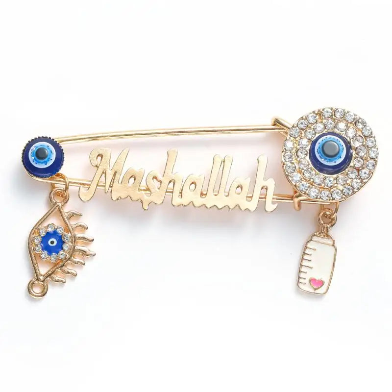 Exquisite Shiny Zircon Islamic Muslim Allah Brooch Arabian Religious Evil Eye Brooch Men Women Popular Clothing Matching Gifts