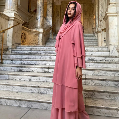 Summer Modest Kaftan Hijab Dresses For Women Kids Open Chiffon Khimar Kimono Abaya Dubai Luxury Muslim Sets Islam Kebaya Damen