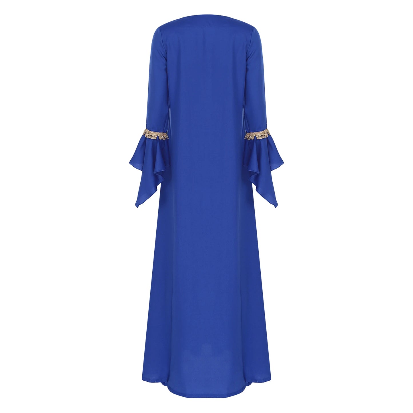 Elegant Womens Muslim Abaya Floor Length Robe V Neck Flared Sleeve Dress Halloween Witch Masquerade Gown Role Play Theme Party