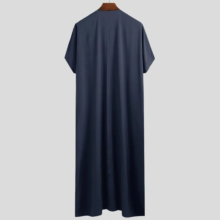 New 2025 Men Islamic Arabic Kaftan Vintage Solid Short Sleeve Loose Retro Robes Abaya Dubai Middle East Muslim Clothing S-5XL