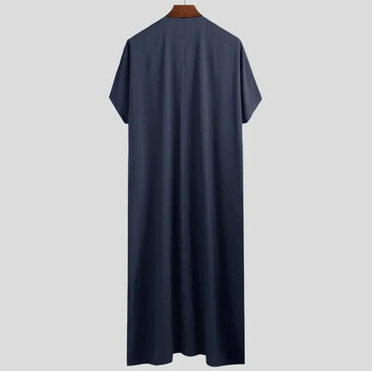 New 2025 Men Islamic Arabic Kaftan Vintage Solid Short Sleeve Loose Retro Robes Abaya Dubai Middle East Muslim Clothing S-5XL