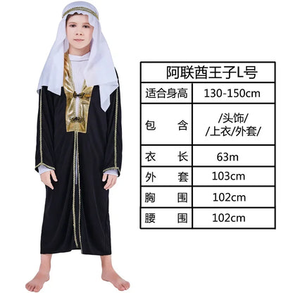 Kids Arab Arabian Costume Middle East Costume Robe Boy Child Prince Clothes Halloween Carnival Cosplay Children Muslim Costumes