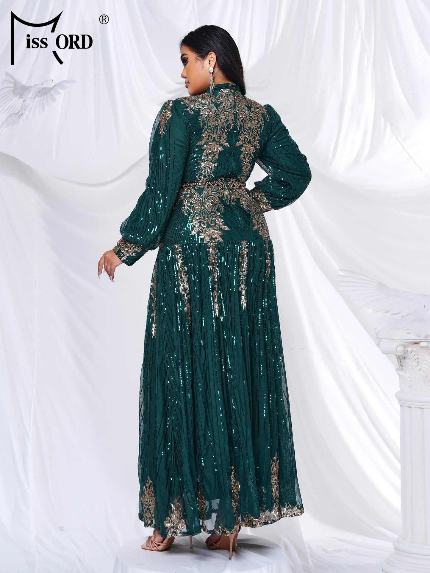 Missord New Blue Plus Size Muslim Round Neck Long Sleeved A Line Gown Evening Women Wedding Birthday Party Large Maxi Dress
