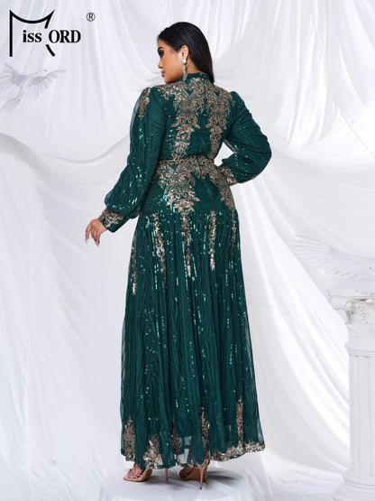 Missord New Blue Plus Size Muslim Round Neck Long Sleeved A Line Gown Evening Women Wedding Birthday Party Large Maxi Dress