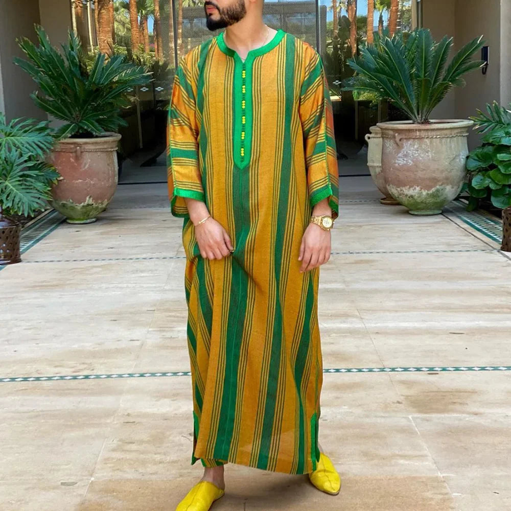 New 2025 Men Arab Muslim Fashion Islamic Clothing Men Embroidered Jubba Thobes Homme Moroccan Kaftan Eid Prayer Long Robe Dress