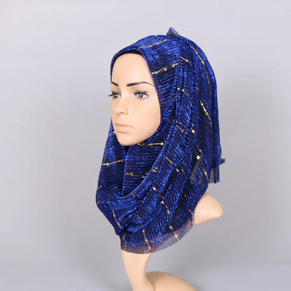 Glitter Women Gold Silk With Pearls Muslim Hijab Shawls And Wraps Islamic Turban Female Foulard Soft Thin Hijabs Head Scarf
