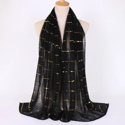 Glitter Women Gold Silk With Pearls Muslim Hijab Shawls And Wraps Islamic Turban Female Foulard Soft Thin Hijabs Head Scarf
