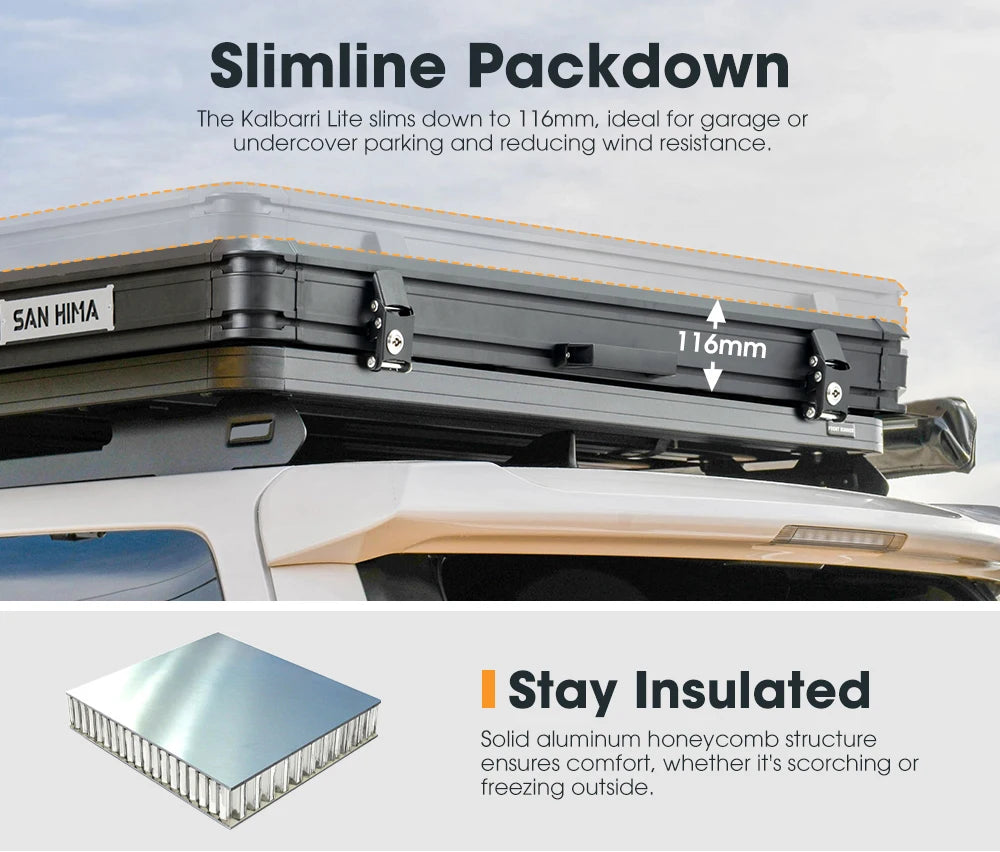 For SAN HIMA Waterproof Slimline Aluminum Pop-Up Roof Tent Car Rooftop Tent Hardshell In-built Led Light Bar For 4x4 4WD Camping