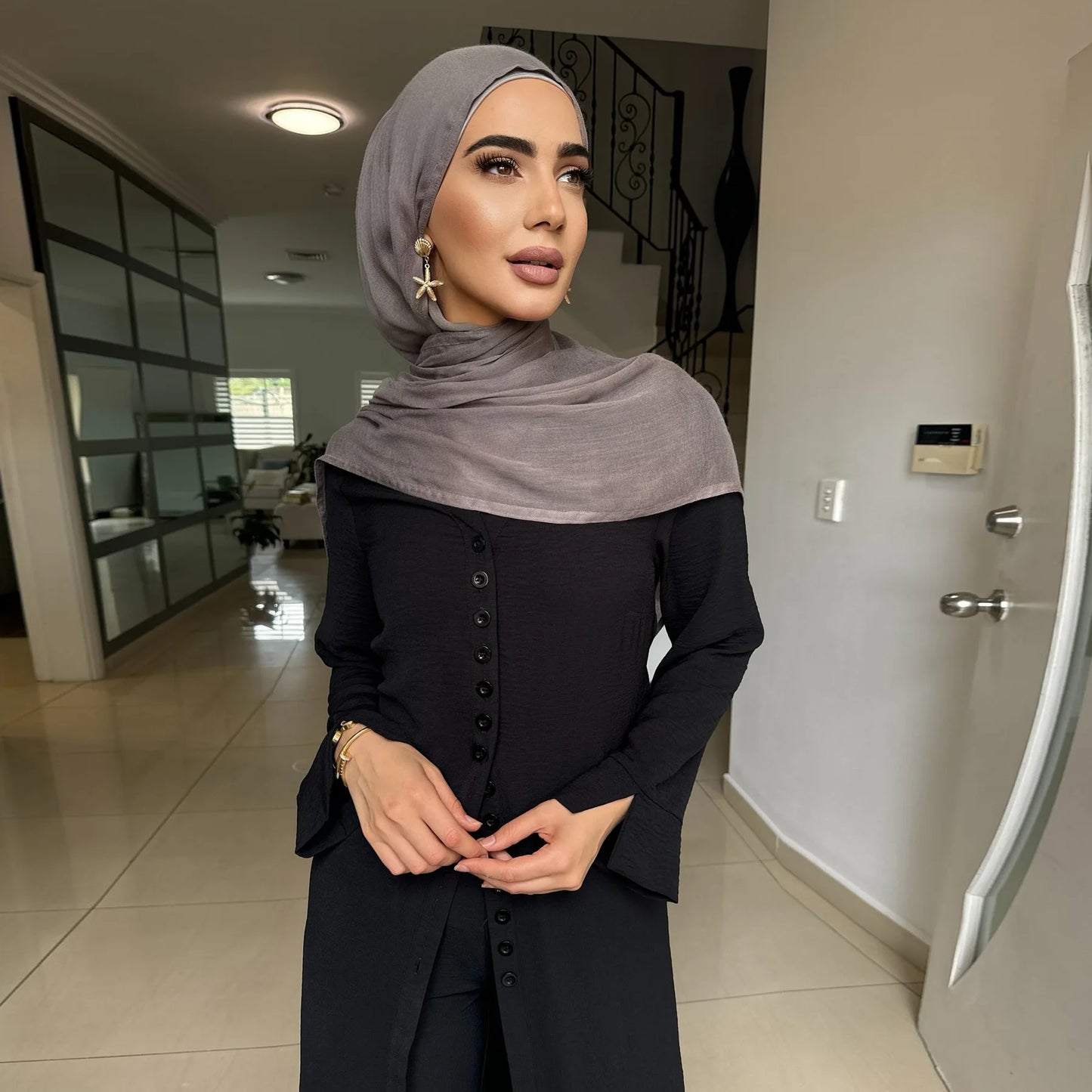 2PCS Muslim Women Button Long Sleeve Tops Dress Pants Set Dubai Abaya Turkey Kaftan Arabic Outfits Eid Ramadan Islam Clothing