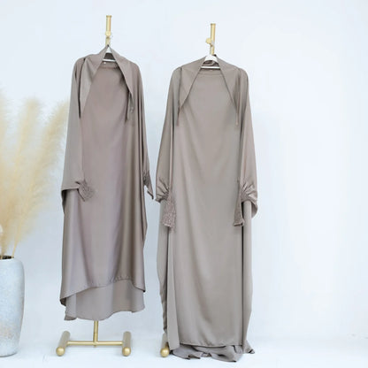 Muslim Women Kids Girls Hijab Dress Eid Overhead Hooded Abaya Mom & Daughter Abayas Khimar Islamic Prayer Garment Dresses Robe