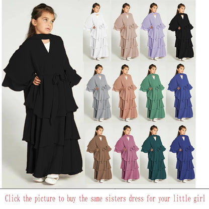 Summer Modest Kaftan Hijab Dresses For Women Kids Open Chiffon Khimar Kimono Abaya Dubai Luxury Muslim Sets Islam Kebaya Damen