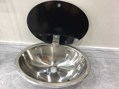 Sink for RV Yacht Oval Mini Kitchen/bathroom Sink with Tempered Glass Cover RV Yacht Decoration Bar Stainless Steel Sink