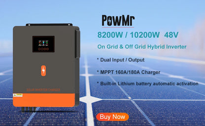 PowMr 1600W 3000W Hybrid Solar Inverter 12V 24V 220V Pure Sine Wave Inverter 1.6KW 3KW with MPPT 80A Solar Charger Controller