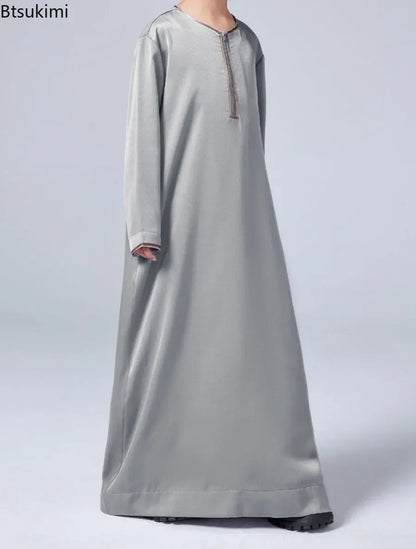 New 2025 Islamic Muslim Kids Clothing Long Sleeve Loose Jubba Thobe Saudi Arab Kaftan Maxi Robe Boys Pakistan Dubai Caftan Dress