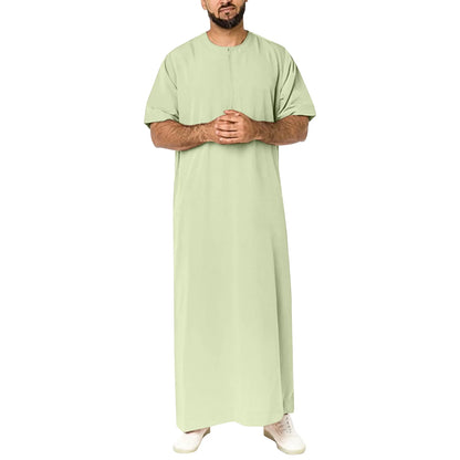 New 2025 Men Islamic Arabic Kaftan Vintage Solid Short Sleeve Loose Retro Robes Abaya Dubai Middle East Muslim Clothing S-5XL