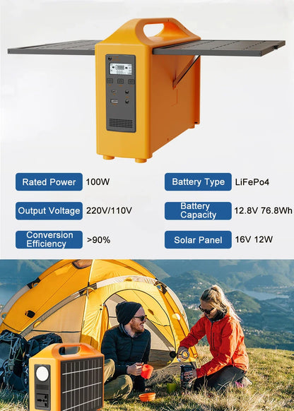 100W Portable Power Station 100V/220V Solar Power Generator UPS Charging Stations Outdoor Emergency Power Bank LED For Camping
