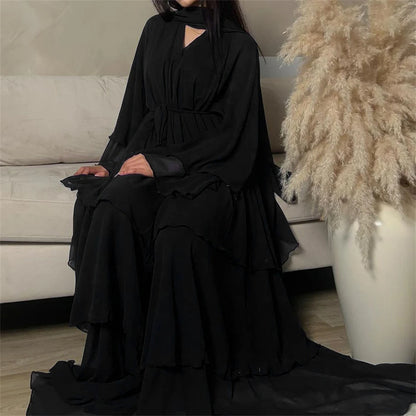 Summer Modest Kaftan Hijab Dresses For Women Kids Open Chiffon Khimar Kimono Abaya Dubai Luxury Muslim Sets Islam Kebaya Damen