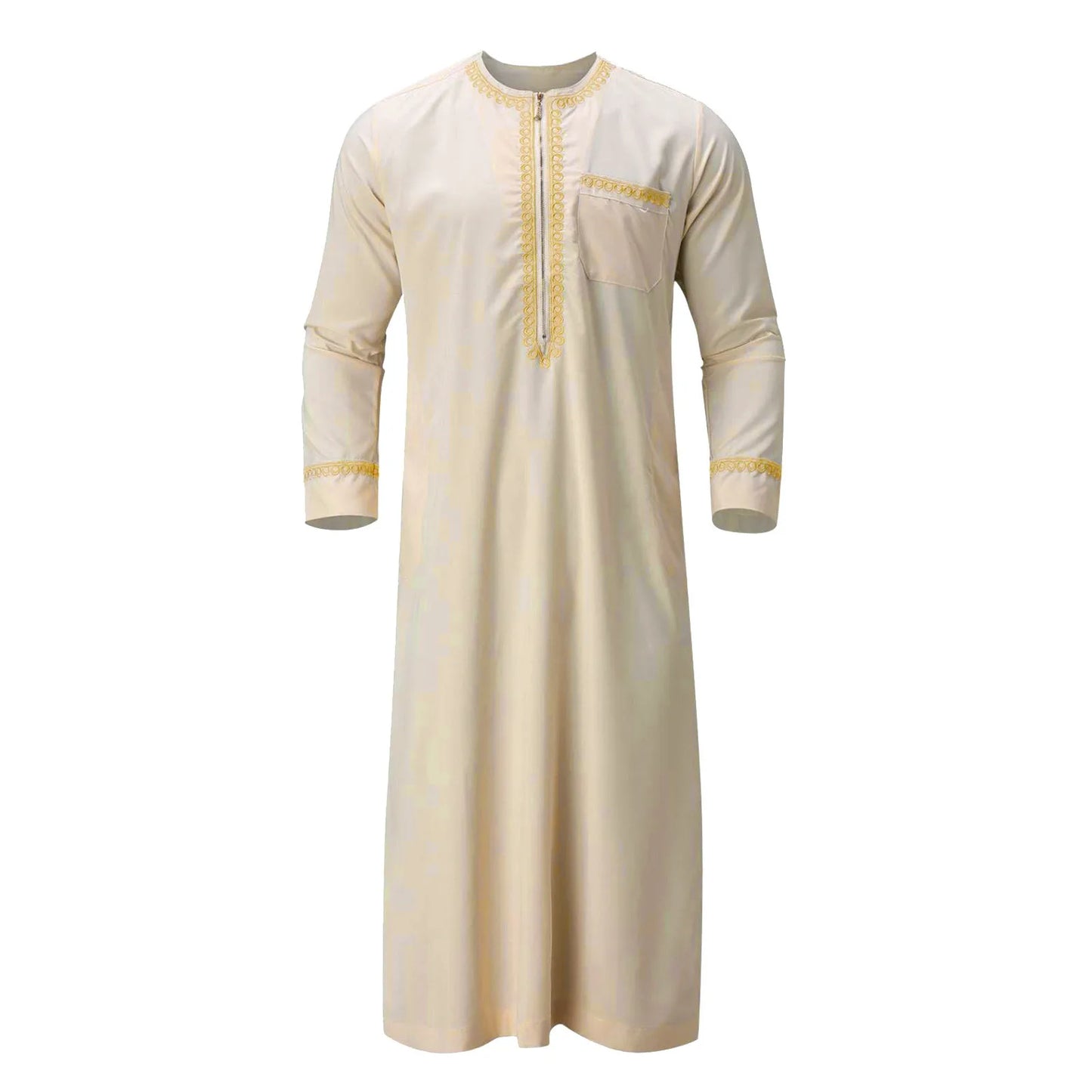Mens Muslim Robe Arab Middle Robe Long Sleeve Embroidered Pocket Long Abaya Shirt Prayer Muslim Men Clothing