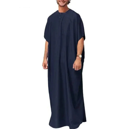 New 2025 Men Islamic Arabic Kaftan Vintage Solid Short Sleeve Loose Retro Robes Abaya Dubai Middle East Muslim Clothing S-5XL