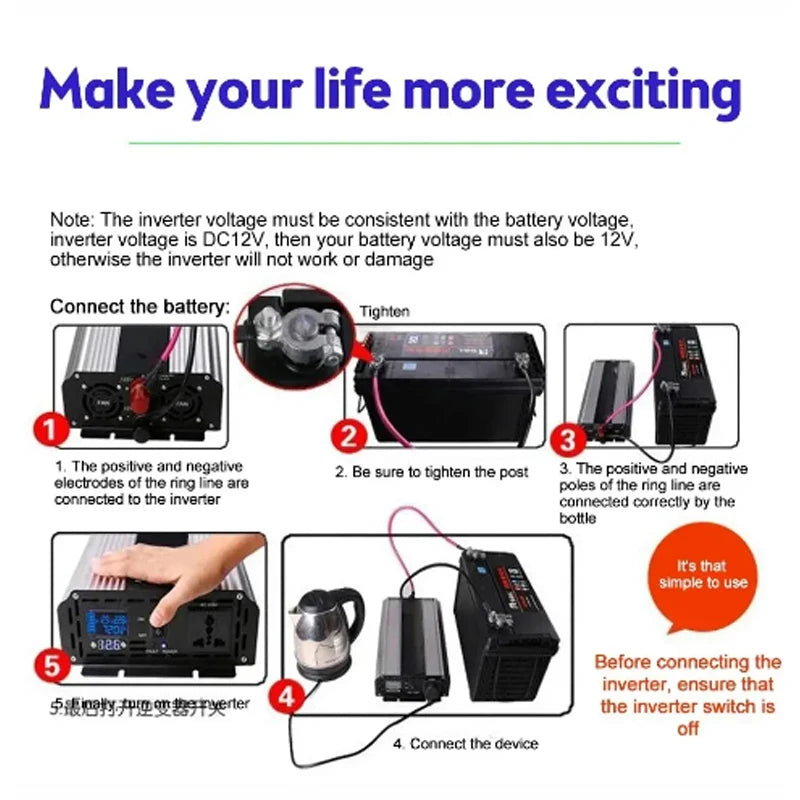 Pure Sine Wave Inverter DC 12V/24V To AC 220V 1000W Portable Power Bank Converter Solar Inverter