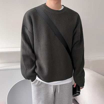 Crew Neck Men's Loose Slouchy Versatile Solid Color Sweater