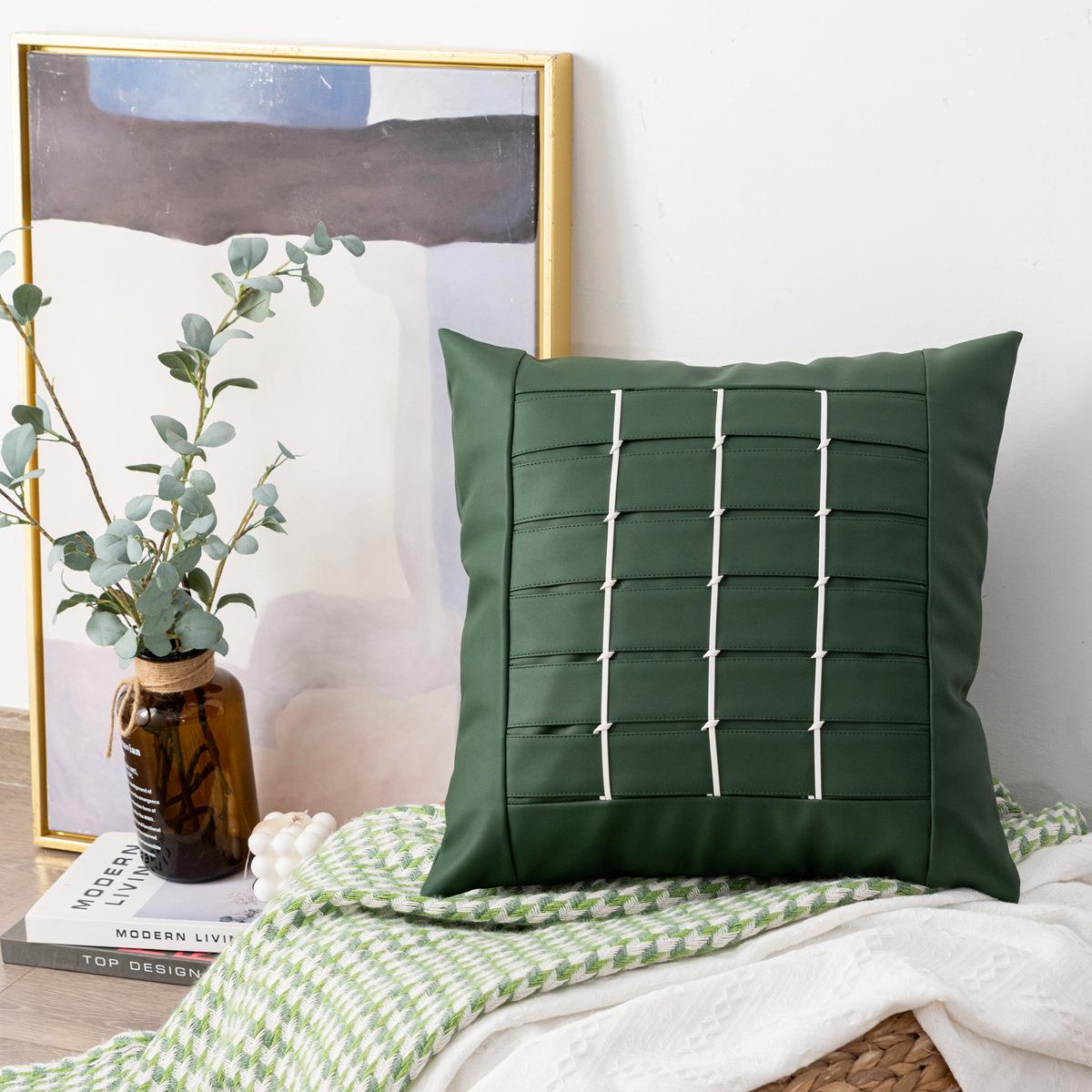 Simple Geometry PU Leather Technology Cloth Splicing Pillowcase