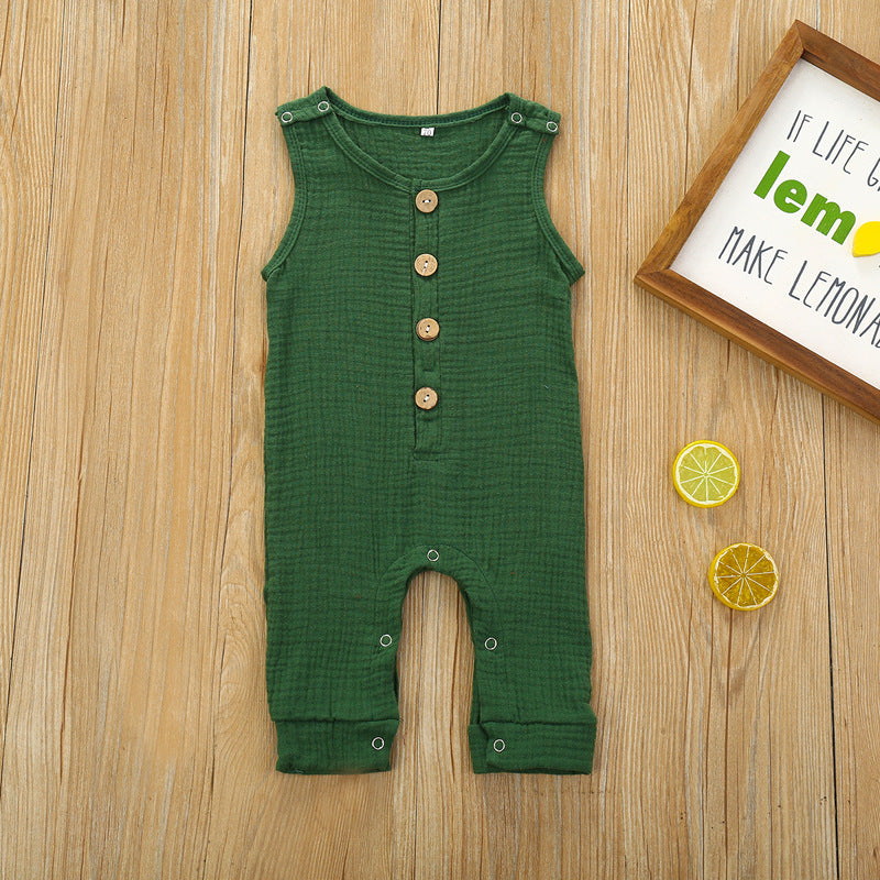 Baby Onesies Solid Color Cotton And Linen Slings Romper Multicolor Buttons Summer Newborn Romper