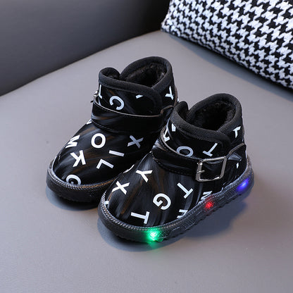 Fleece Warm Cotton Shoes For Baby Girl Soft Sole Baby Toddler Shoes Flashing