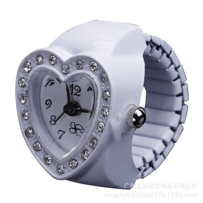 Fashion Creative Simple Elastic Heart-shaped Diamond Ring Watch