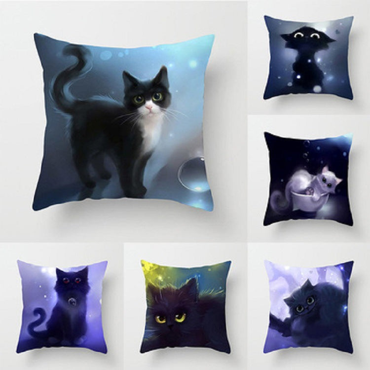 Home Office Cartoon Cat Peach Skin Fabric Throw Pillowcase