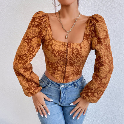Embroidered Small Tank Top With Long Sleeved Buttons