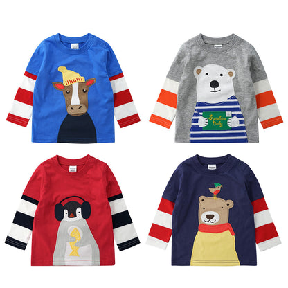Boys And Girls Striped Sleeves Stitching Round Neck Sweater