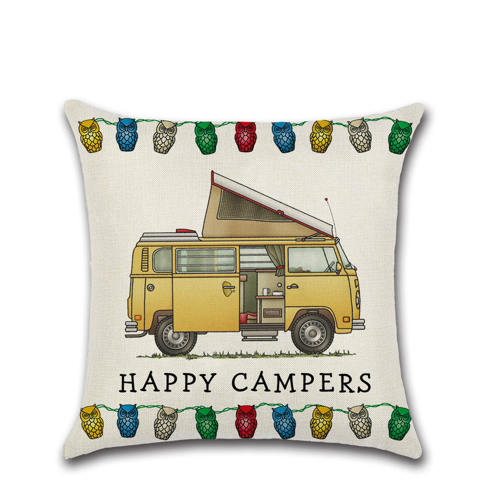 New Cartoon Camper RV Dining Car Series Linen Pillow Case