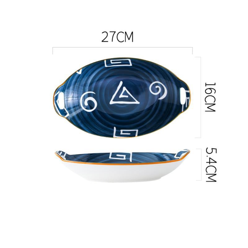 Creative Household Binaural Oval Ceramic Plate