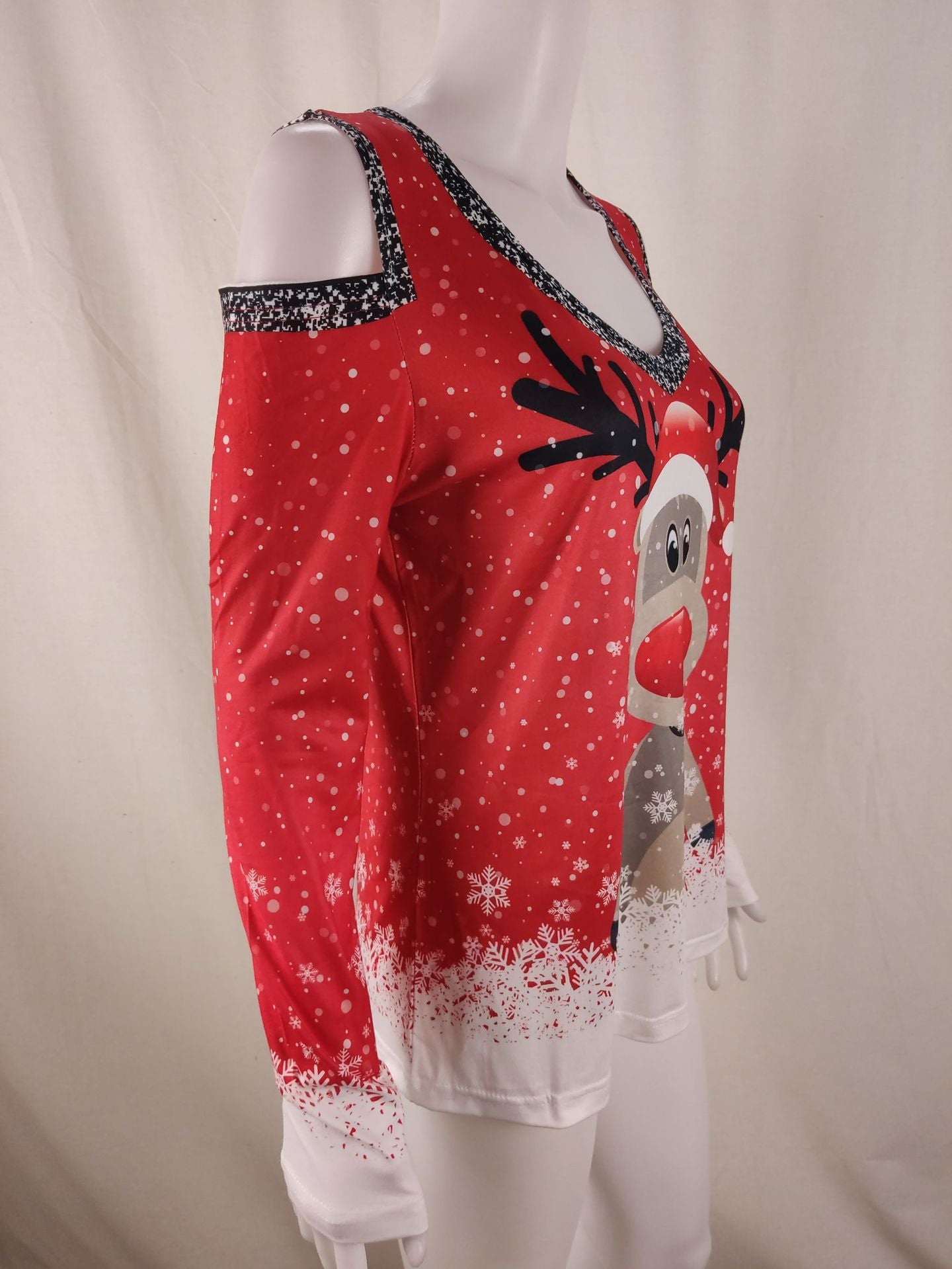 Fashion Women's Print Sexy Long Sleeve V-neck Top