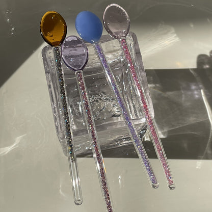 Creative Milk Dessert Spoon Colorful Transparent High Temperature Resistant Glass
