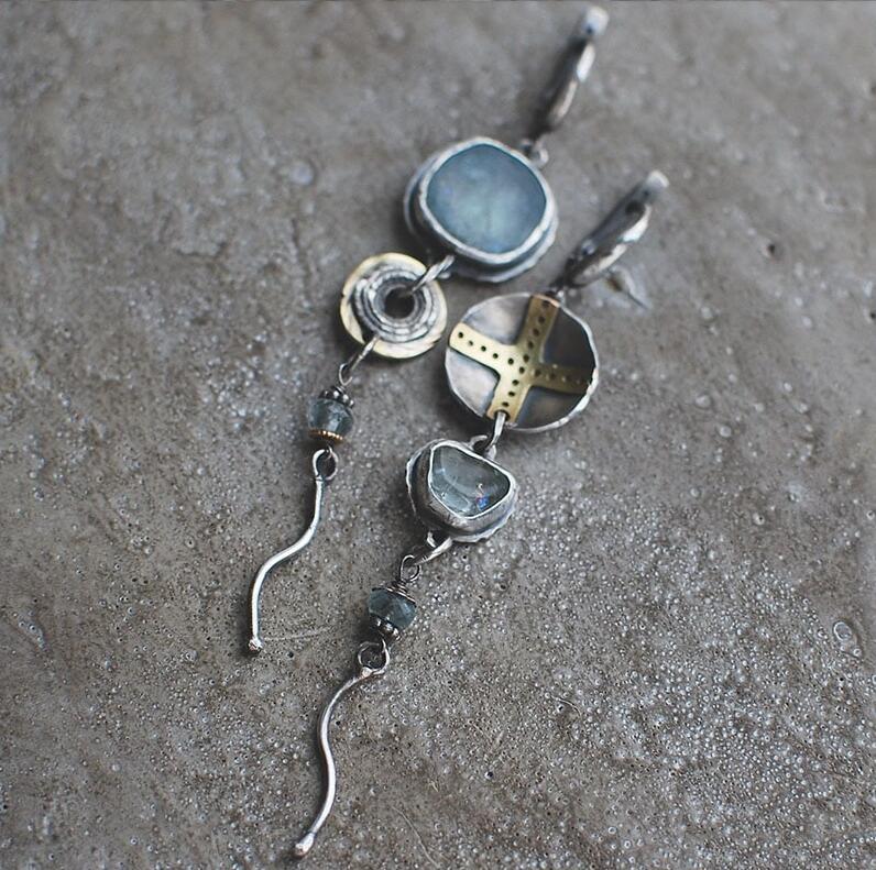 Cross Round Metal Asymmetric Long Earrings Women