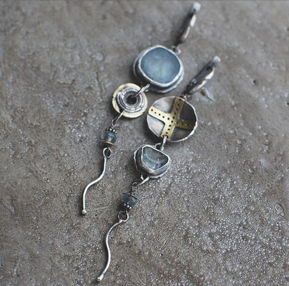 Cross Round Metal Asymmetric Long Earrings Women