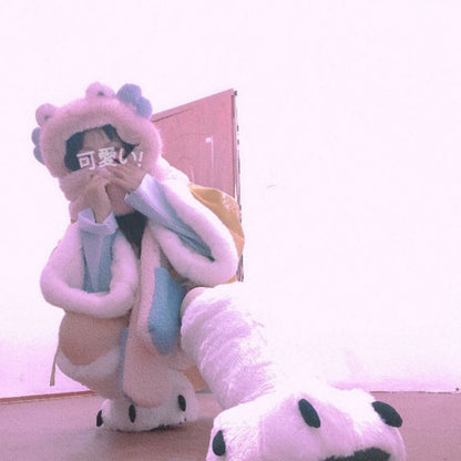 Cute Cartoon Bear Paw Plush Cotton Shoes With High Top And Anti-slip Heel