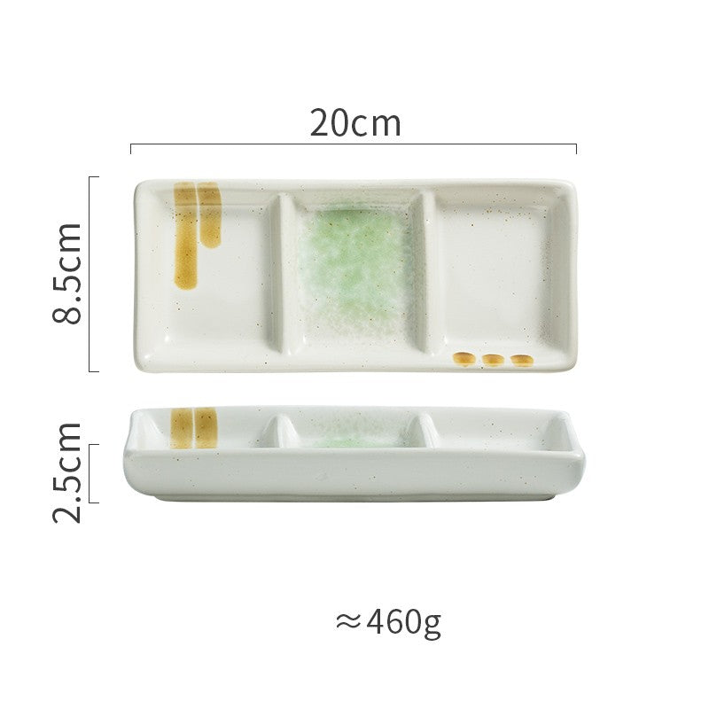 Japanese Three Grid Seasoning Dish With Dipping Material Ceramic Dish