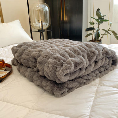High-grade Faux Fur Fleece Blanket Comfortable Skin-friendly Bubble Rabbit