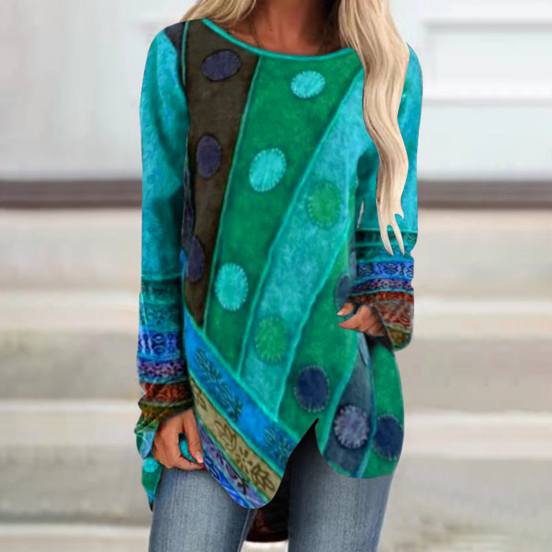 Retro Shirt Irregular Loose Long-sleeved Women's T-shirt