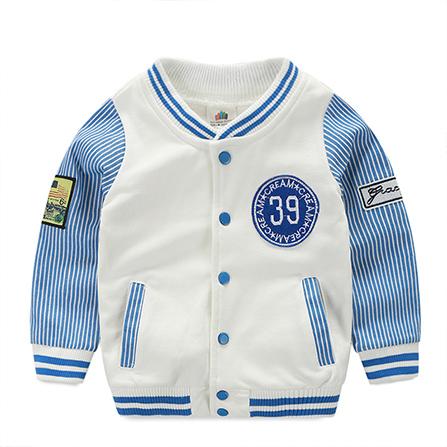 Boys And Girls Label Baseball Uniform Color Block Striped Jacket