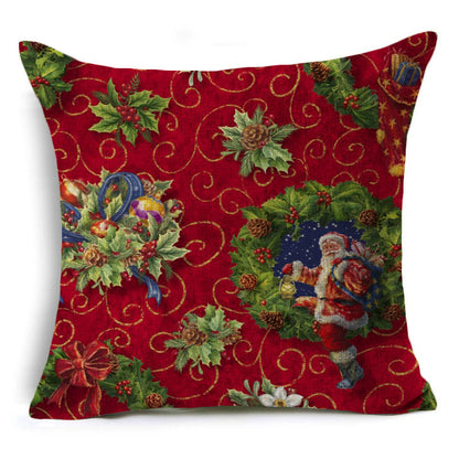 Santa Claus Printed Linen Pillowcase Holiday Decoration